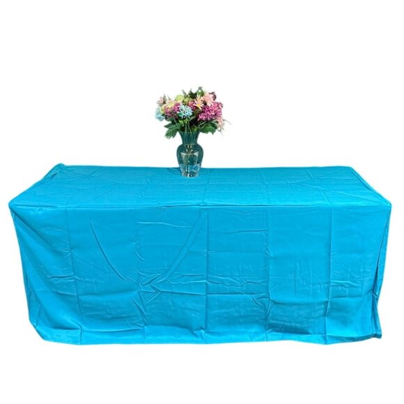 Fitted Cloth Tablecloth 6 Ft Floor Length Caribbean Blue Durable Reusable NEW - Picture 3 of 12